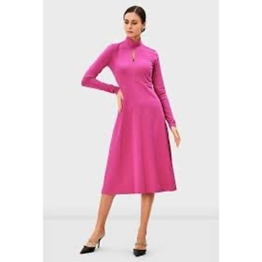 eShakti Pink Midi Dress Mock Neck Long Sleeve Cotton‎ Blend XL-18